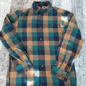 Duluth Trading Co Button Down Shirt Mens S Gold Black Plaid Long Sleeve Outdoor